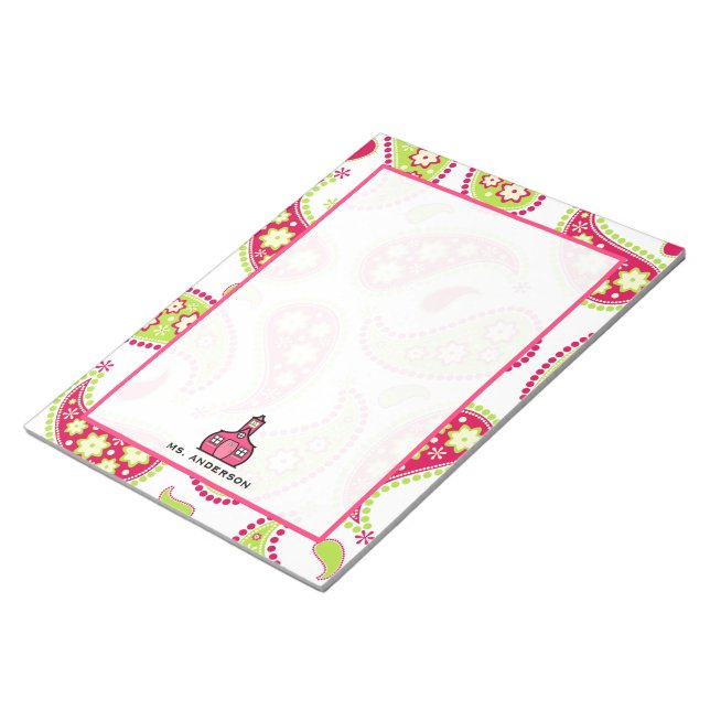 Pink & Green Paisley Lehrer Notepad Notizblock (angewinkelt)