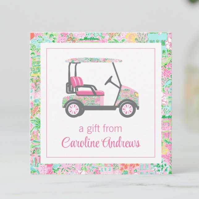 Pink & Green Palm Beach Golf Cart Geschenkanweisun Mitteilungskarte (Von Creator hochgeladen)