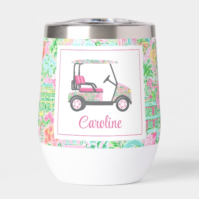 Pink & Green Palm Beach Golf Cart Personalisiert (Vorderseite)