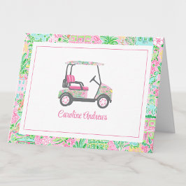 Pink & Green Palm Beach Golf Cart Personalisiert Dankeskarte