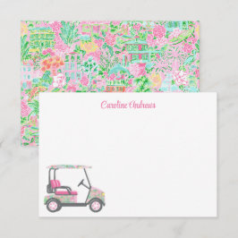 Pink & Green Palm Beach Golf Cart Personalisiert Dankeskarte