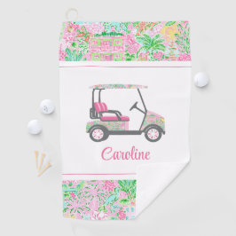 Pink & Green Palm Beach Golf Cart Personalisiert Golfhandtuch