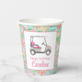 Pink & Green Palm Beach Golf Cart Personalisiert Pappbecher
