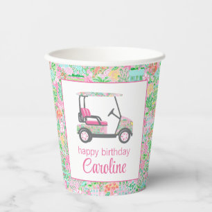 Pink & Green Palm Beach Golf Cart Personalisiert Pappbecher