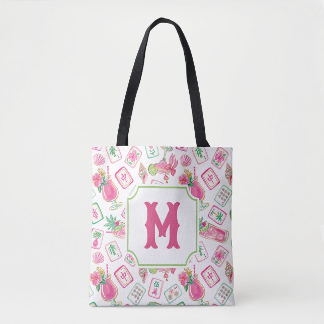 Pink & Green Palm Beach Mahjong & Mixers Monogramm (Vorderseite)