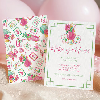 Pink & Green Palm Beach Mahjong & Mixers Party Einladung