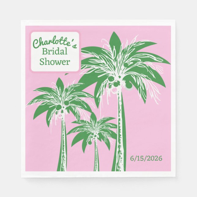 Pink Green Palm Tree Brautparty Skriptname Serviette (Vorderseite)
