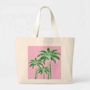 Pink Green Palm Tree Preppy Coastal Beach Sommer Jumbo Stoffbeutel
