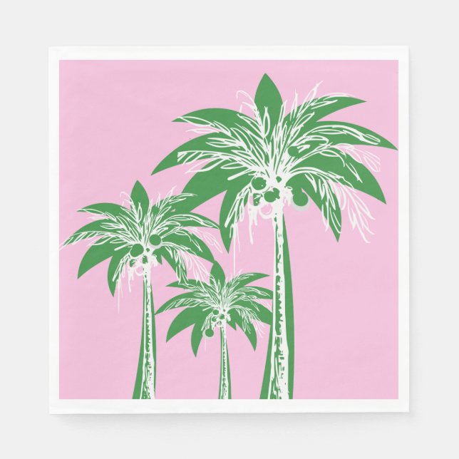 Pink Green Palm Tree Preppy Summer Beach Tropical Serviette (Vorderseite)