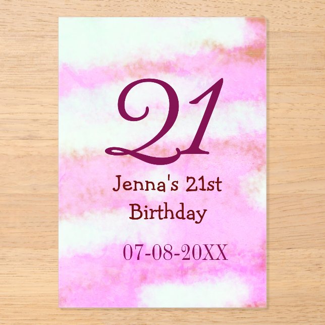 Pink green pastel 21st birthday simple name date g acryleinladungen (Vorderseite)