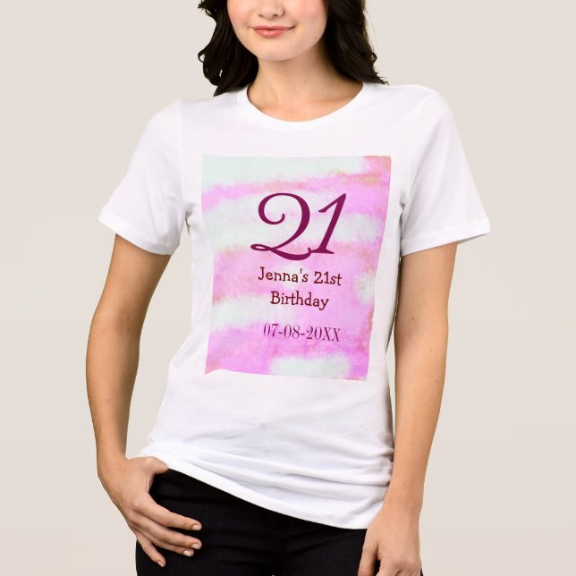 Pink green pastel 21st birthday simple name date g Tri-Blend shirt (Vorderseite)