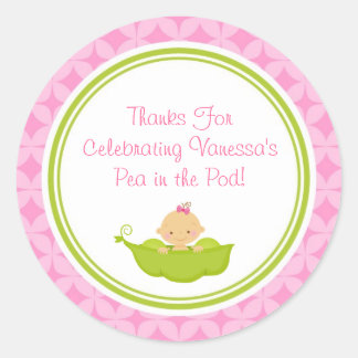 Pink & Green Pea in Pod Baby Shower Stickers