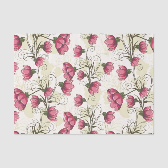 Pink & Green Peonies Muster Seidenpapier (Vorderseite)