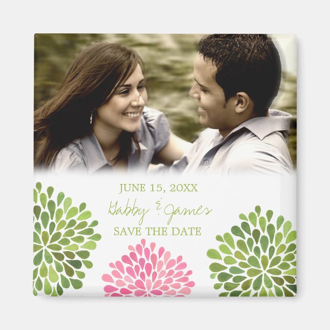 Pink Green Petals Save the Date Hochzeitsmagazin Magnet (Vorne)