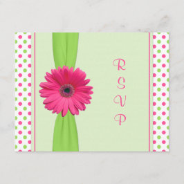 Pink Green Polka Dot Daisy Bat Mitzvah Replik Card RSVP Karte