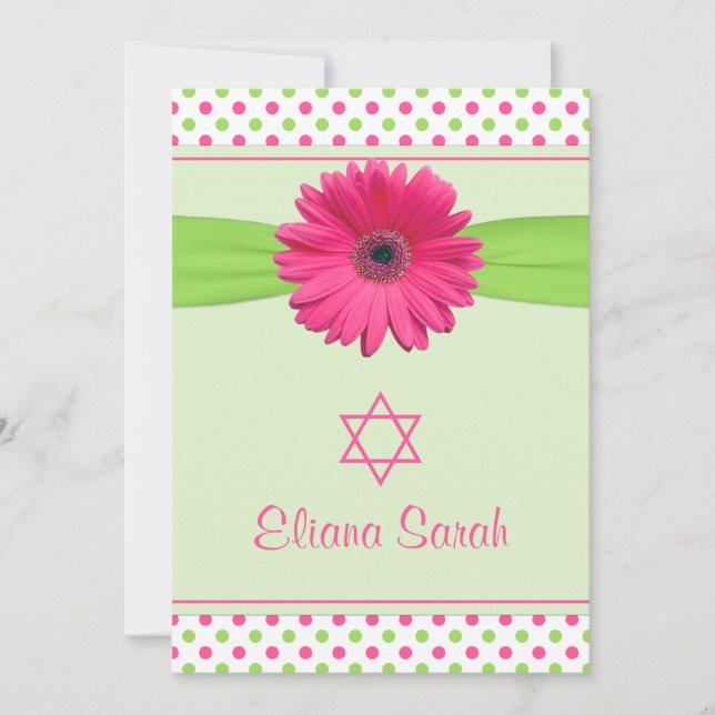 Pink Green Polka Dot Gerber Bat Mitzvah Einladung (Vorderseite)