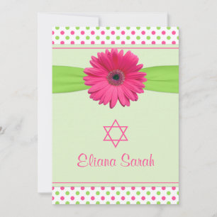 Pink Green Polka Dot Gerber Bat Mitzvah Einladung