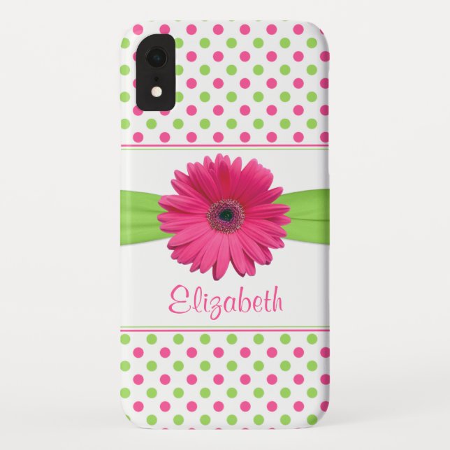 Pink Green Polka Dot Gerbera Daisy Case-Mate iPhone Hülle (Rückseite)