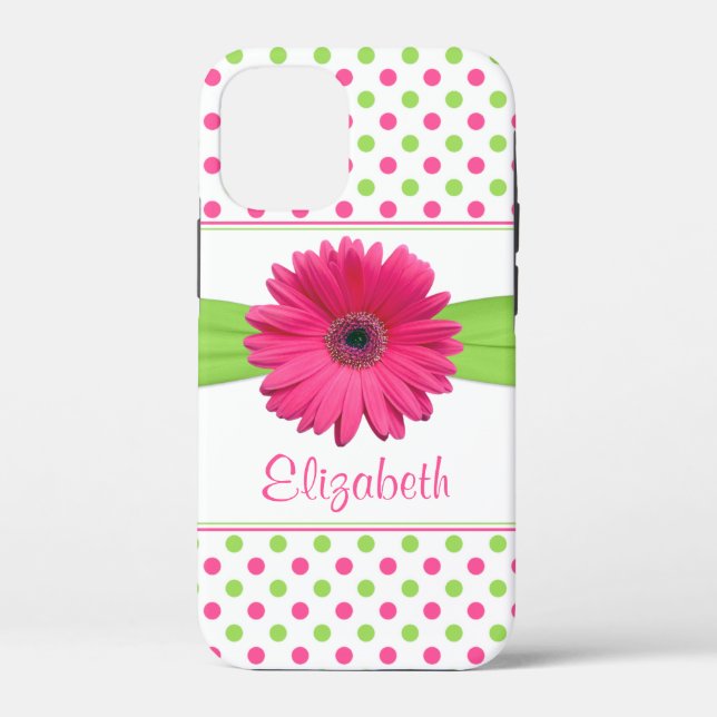 Pink Green Polka Dot Gerbera Daisy iPhone Case-Mate iPhone Hülle (Rückseite)