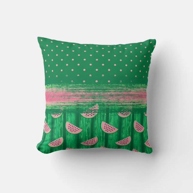 Pink Green Polka Dot Watermelon Kissen (Vorderseite)