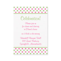 Pink Green Polka Dots Bat Mitzvah Empfang Card