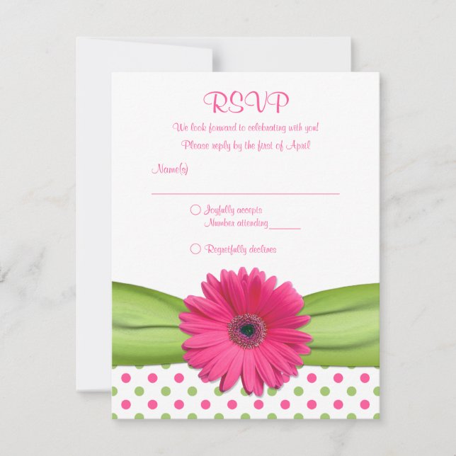 Pink & Green Polka Dots Bat Mitzvah Replik Card RSVP Karte (Vorderseite)