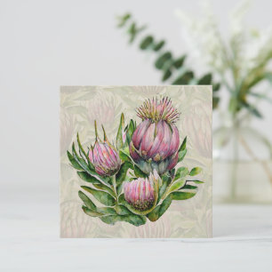 Pink & Green Protea Blume DANKEN Feiertagskarte