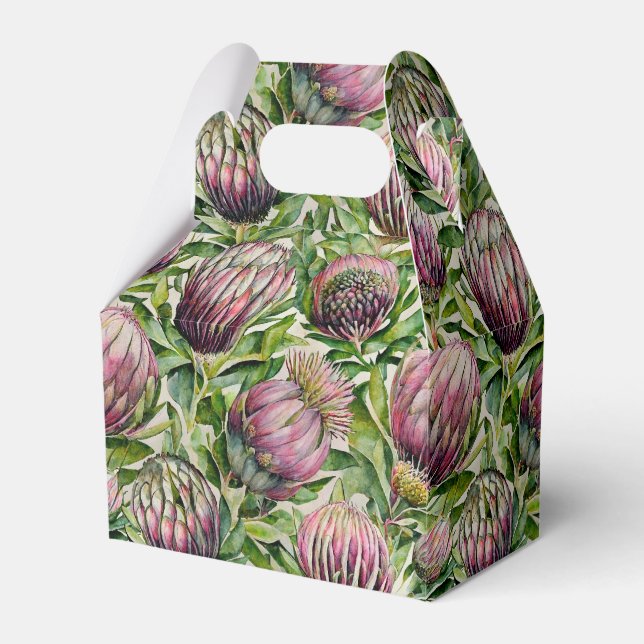 Pink & Green Protea Blume Muster Geschenkschachtel (Vorderseite)