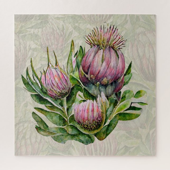 Pink & Green Protea Blume Muster Puzzle (Vertikal)