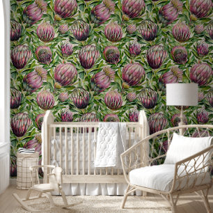 Pink & Green Protea Blume Muster Tapete