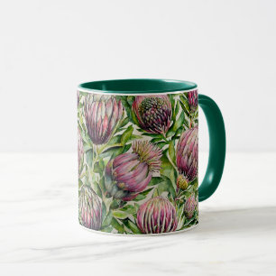 Pink & Green Protea Blume Muster Tasse