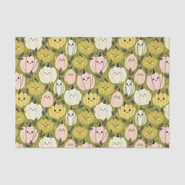 Pink & Green Pumpkins Tissue Paper Seidenpapier (Vorderseite)