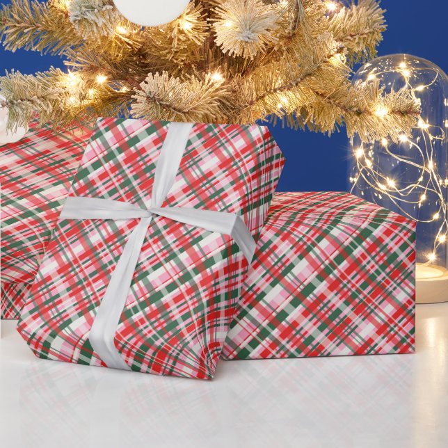 Pink Green Red Tartan Plaid Christmas Holiday Geschenkpapier (Feiertage)