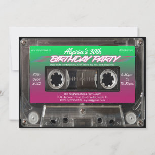 Pink Green Retro 80er Neon Cassette Birthday Party Einladung