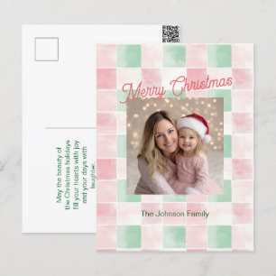 Pink Green Retro Muster Foto Weihnachten Postkarte
