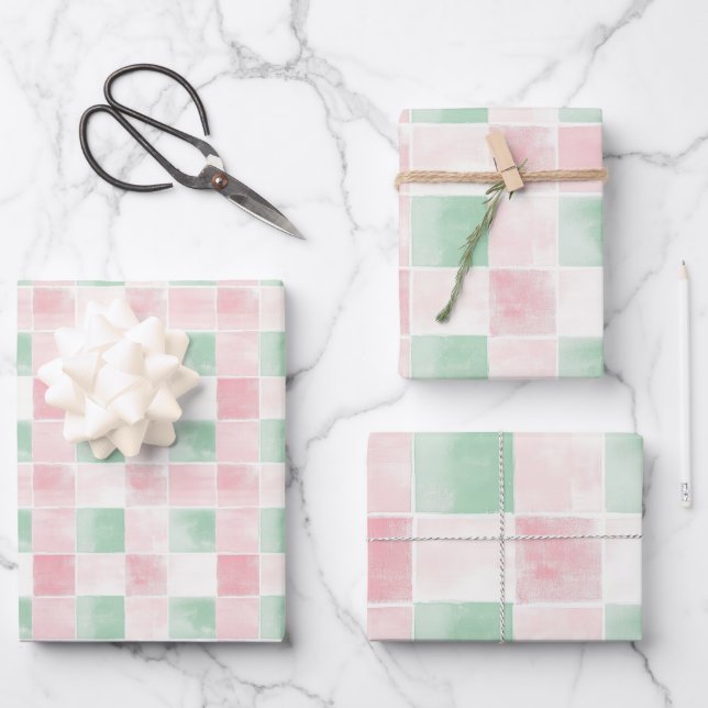 Pink Green Retro Muster Weihnachten Geschenkpapier Set (Vorderseite)