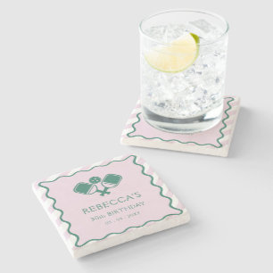 Pink Green Retro Pickleball 30. Geburtstag Steinuntersetzer