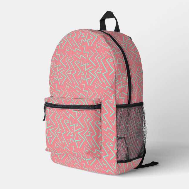 Pink & Green Retro Psychedelic Design Bedruckter Rucksack (Rückseitige Ecke Rechts)