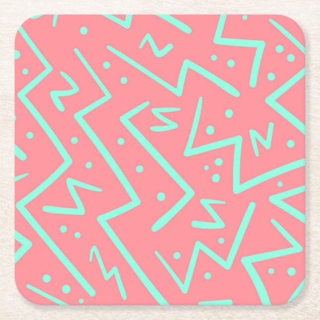 Pink & Green Retro Psychedelic Design Rechteckiger Pappuntersetzer (Vorderseite)