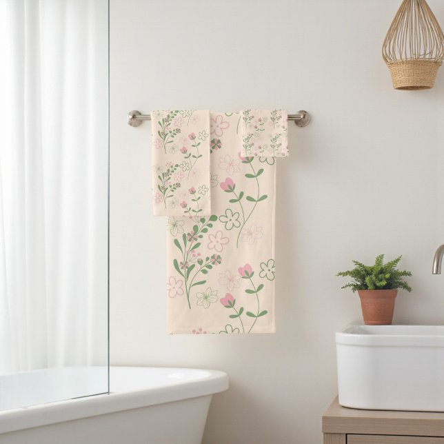 Pink Green Retro Y2K 70er Blume Muster Badhandtuch Set (Pink Green Retro Y2K 70s Flower Pattern Bath Towel Set)