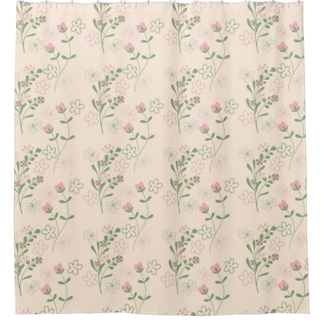 Pink Green Retro Y2K 70er Blume Muster Duschvorhang (Vorderseite)