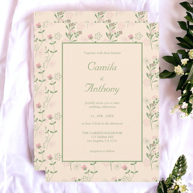Pink Green Retro Y2K 70er Blume Muster Einladung (Zazzle Pink Green Retro Y2K 70s Flower Pattern Invitation)