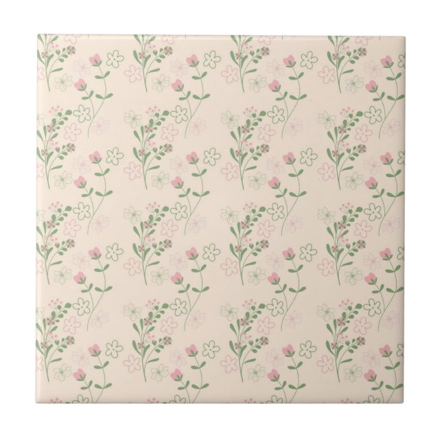 Pink Green Retro Y2K 70er Blume Muster Fliese (Vorderseite)