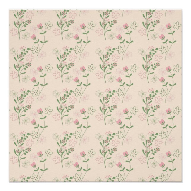 Pink Green Retro Y2K 70er Blume Muster Poster (Vorderseite)
