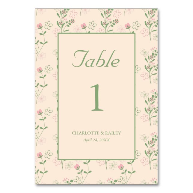 Pink Green Retro Y2K 70er Blume Muster Tischnummer (Vorderseite)
