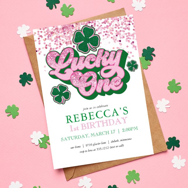 Pink Green St. Patrick's Lucky One First Birthday Einladung (Von Creator hochgeladen)