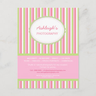 Pink Green Striping Fotograf Business Card Postkarte