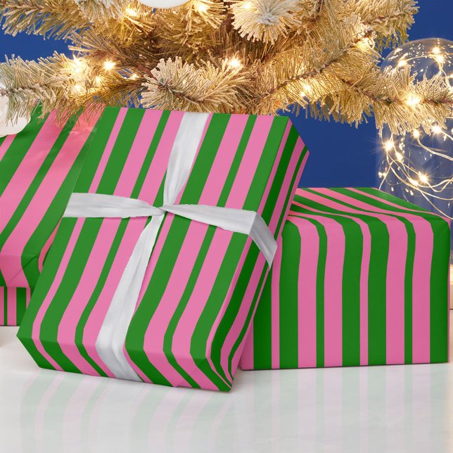 Pink Green Stylish Stripes Pattern Design  Geschenkpapier (Von Creator hochgeladen)