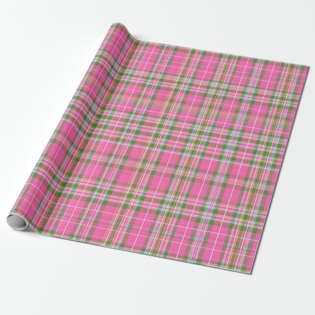 Pink & Green Tartan Plaid Geschenkpapier (Ungerollt)