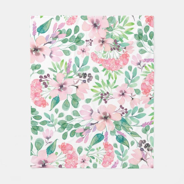 Pink & Green Toskana Blume Muster Fleecedecke (Vorderseite)